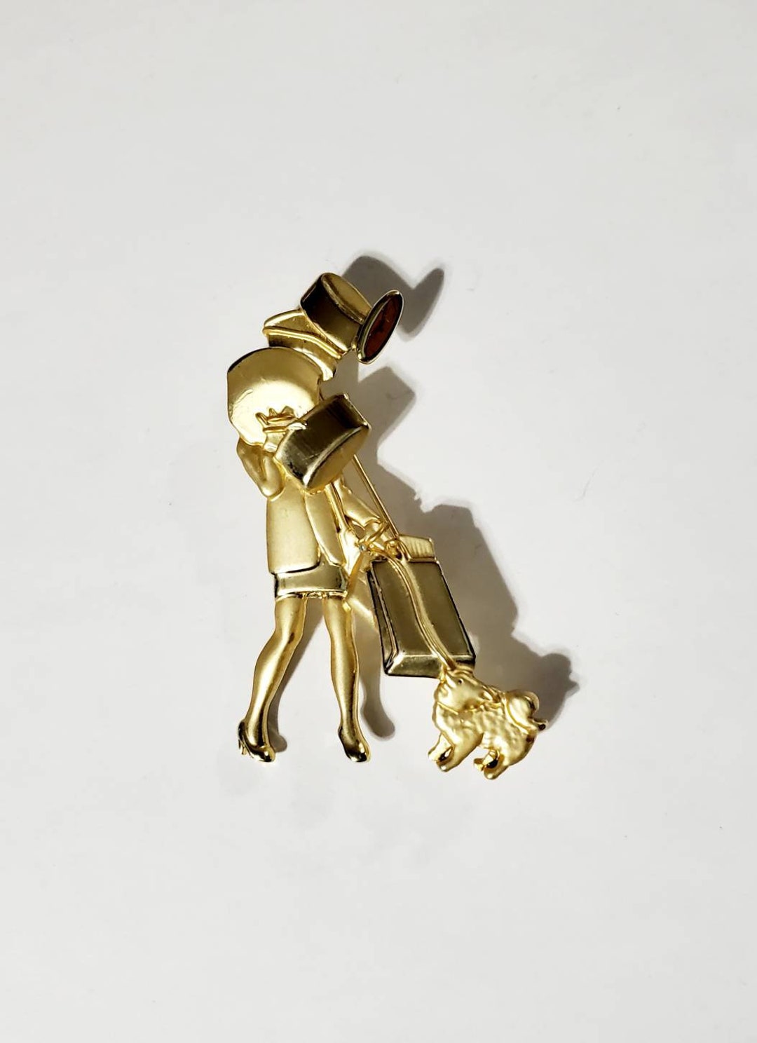 Signed AJC Gold Tone Lady Shopping Spree Brooch Pin - Etsy