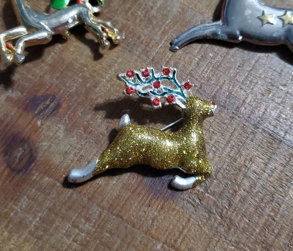 Set of 3 Reindeer Brooches Pins Holiday Christmas… - image 6