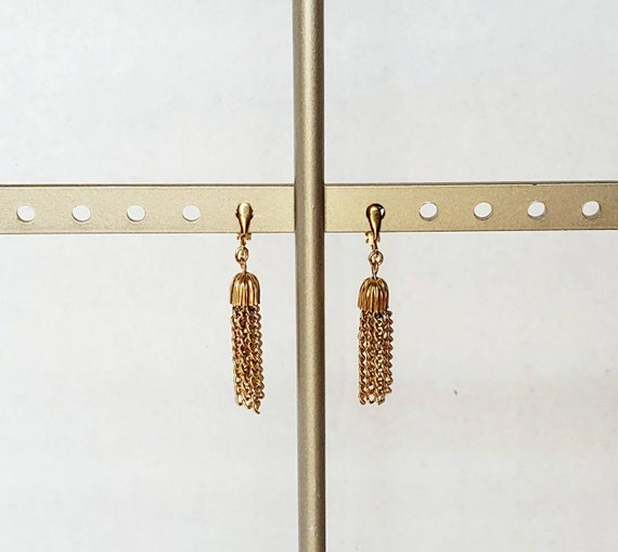 Vintage Crown Trifari Gold Tone Dangle Earrings - image 3