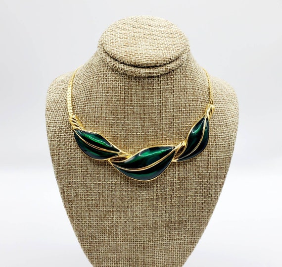 Stunning Signed TRIFARI Green Enamel and Gold Ton… - image 1