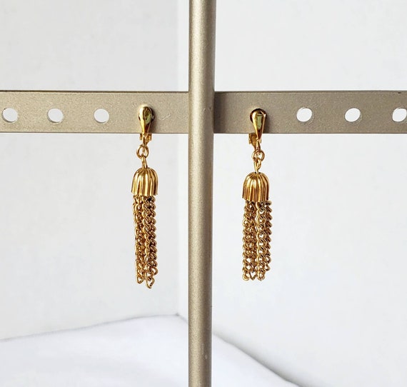 Vintage Crown Trifari Gold Tone Dangle Earrings - image 4