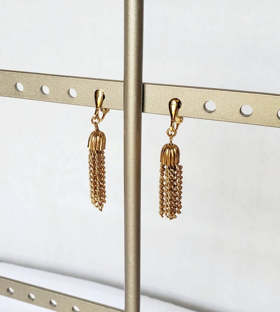 Vintage Crown Trifari Gold Tone Dangle Earrings - image 1
