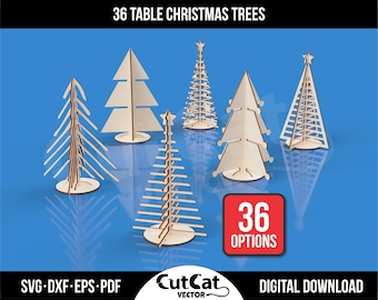 Laser Cut Christmas Tree Decor: 36 Tabletop Tree Designs (Digital Download)
