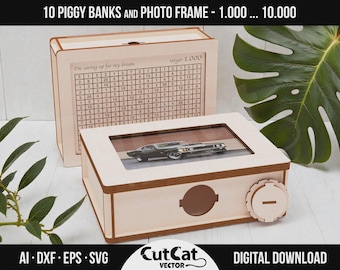 10 Target Piggy Banks | Money Box Motivation Photo Laser Engraved Cut File SVG Glowforge