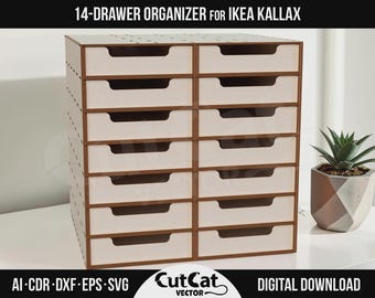 12 Drawer Organizer for IKEA Kallax DIY Laser Cut Files SVG Glowforge xTool Engraved Modular Gift Cabinet