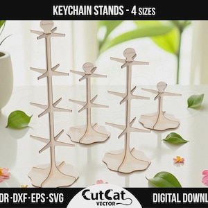 Retail Keychain Counter Display, Accessories Stands, Logo Key Holder Laser Cut Engraved SVG Files, Necklace Vector dxf Files Glowforge xTool
