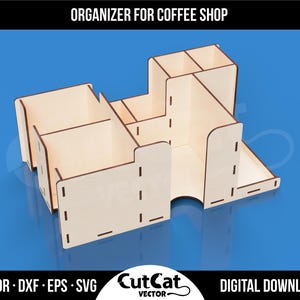 Kaffeestation Schreibtisch Organizer Box, Laser svg graviert cut glowforge Dateien, Layered Kunstdekor, Kaffeebar Shop Zubehör, Serviettenhalter