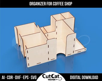 Coffee Station Organizer DIY Laser SVG Cut File Glowforge Plywood Countertop Holder Template Files