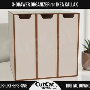 IKEA Kallax用3段引き出しオーガナイザーDIYレーザーカットSVGファイルGlowforge xTool彫刻収納ボックスインサート（仕切り付き、キューブシェルフ用）