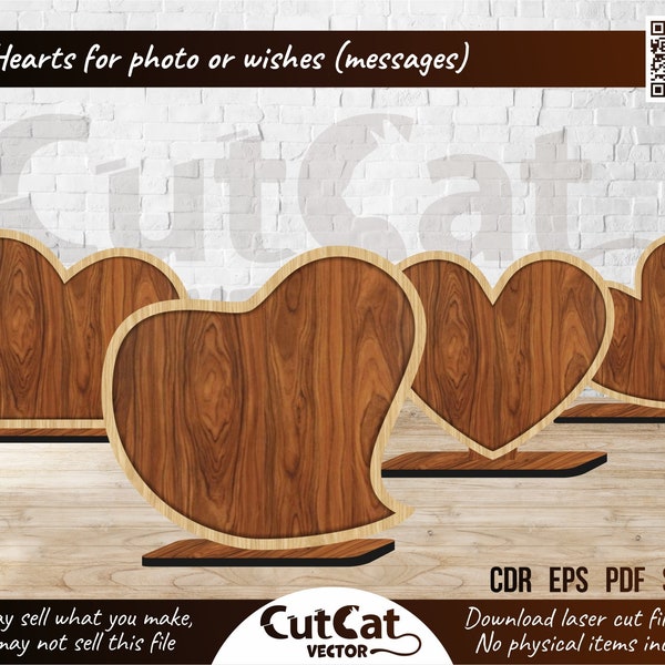 Valentine's day hearts 15 styles file. Vector files for laser cutting glowforge (svg + eps + pdf) . Layered art decor of plywood.