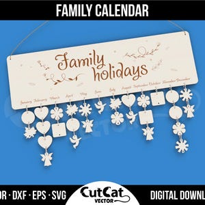 "Wandkalender ""Familienferien"" Laser svg gravierte Dateien Glühlampe." Hochzeit, Verlobung, Geburtstag, Begegnung, Taufe.