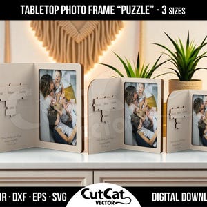 Personalized Puzzle Photo Frame Laser Cut Template | Family Name Wooden Display | 3 Sizes 3x5 4x6 5x7 | Keepsake Gift for Mom Dad Sister
