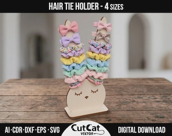 Hair Tie Holder Laser Cut Files Glowforge xTool DIY Engraved Wooden Scrunchie Organizer Hair Accessory Stand Gift for Her Kids