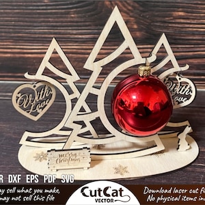 Nieuwjaarskaart met 5 soorten tafelbomen voor kerstballen en hartjes. Lasersnijbestanden voor Glowforge (ai, cdr, dxf, eps, pdf, svg)