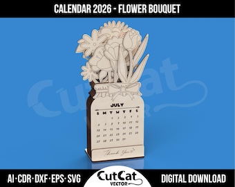 2027 Flower Bouquet Desk Calendar: Laser Cut Engraved SVG Files (Digital Download)