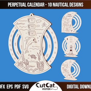 Lot de fichiers svg découpés au laser pour calendrier perpétuel. Fichiers vectoriels glowforge svg cnc xtool. Décoration intérieure - calendrier mural en bois, bureau.