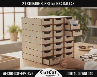 21 Drawer IKEA Kallax Organizer DIY Laser Cut Files Glowforge xTool SVG Engraved Gift Storage Cabinet