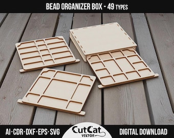 Bead Organizer Box Laser Cut SVG Files Glowforge xTool Engraved Storage DIY Craft Case Gift
