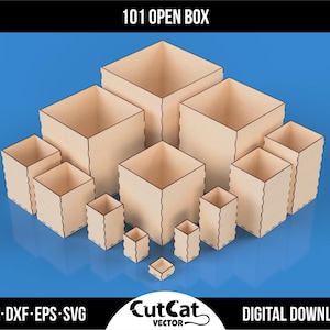 101 cajas abiertas de diferentes tamaños Archivos de corte láser xTool Glowforge SVG, archivos vectoriales para madera grabada con láser de 3 mm