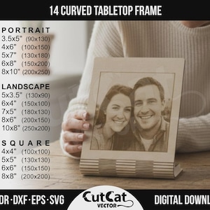 Bundle SVG de cadre photo de table incurvé, 14 tailles pour cadeau gravé, fichiers DIY découpés au laser Glowforge xTool, Cricut (téléchargement numérique)