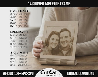 曲線型卓上フォトフレームSVGバンドル、14サイズ、彫刻ギフト用、DIYレーザーカットファイル、Glowforge xTool、Cricut対応（デジタルダウンロード）