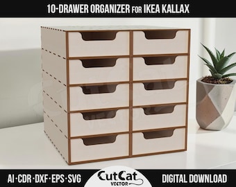 10 Drawer Organizer for IKEA Kallax DIY Laser Cut Files SVG Glowforge xTool Engraved Modular Gift Cabinet