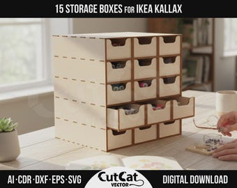 15 Storage Boxes for IKEA Kallax DIY Laser Cut SVG Files Glowforge xTool Engraved Gift Modular Organizer Cabinet