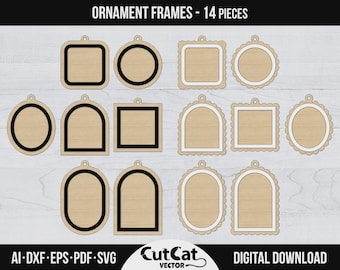 Ornament Frame Laser Cut Engraved SVG Bundle Files DIY Glowforge Photo Gift Tag Designs