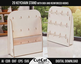 Keychain Display Stand SVG Template: Laser Cut Design with Storage Box (Digital Download)