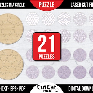 21 Puzzle Laser Cut Engraved Files Svg • Circle Shape Template for Glowforge xTool Cricut • Jigsaw Pieces dxf pdf eps SVG for Plywood