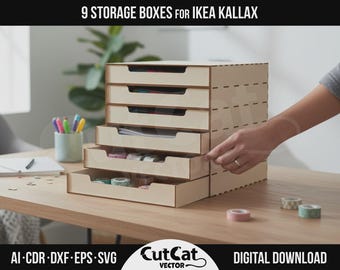 6 Drawer Organizer for IKEA Kallax DIY Laser Cut SVG Files Glowforge xTool Engraved Storage Box Insert with Dividers for Cube Shelf