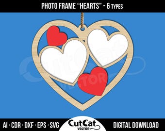 Heart Photo Collage Frame Gift DIY Glowforge xTool Engraved Wooden Family Couple Wall Decor Laser Cut Files Wedding Anniversary Valentines