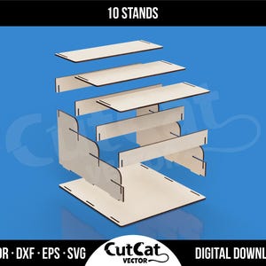 Display Standee Interlocking Base Tiered Display Stand Laser Cut File | 10 Sizes Wooden Counter Organizer ...