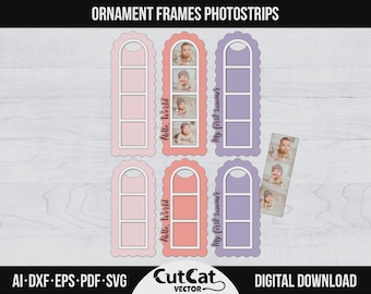 Ornament Photostrip Frame Laser Cut Template DIY | Christmas Keepsake Baby Photo Strip Holder | Glowforge