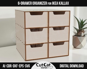 IKEA Kallax用6段引き出しオーガナイザー DIYレーザーカットファイル SVG Glowforge xTool 彫刻収納キャビネットギフト