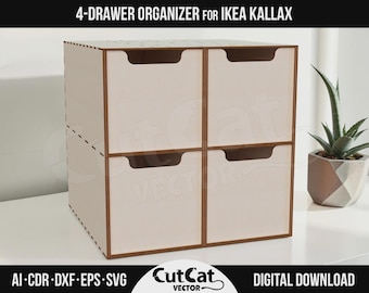 IKEA Kallax用4段引き出しオーガナイザー DIYレーザーカットファイル Glowforge xTool彫刻SVG キューブシェルフ用仕切り付き収納ボックスインサート