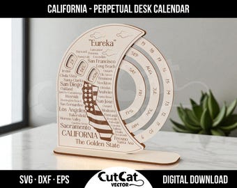 California Perpetual Desk Calendar SVG: Laser Cut USA Theme (Digital Download)