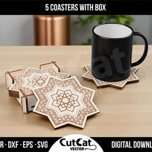Islamic Star Coaster SVG Laser Cut Files: Plywood Engraved Designs (Digital Download)