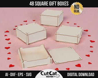 48 Gift Box Square Template Laser Cut SVG Files Glowforge xTool | DIY Boxes Bundle