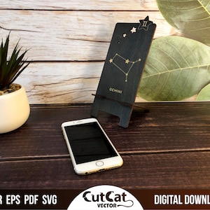 Zodiac Cell Phone Stand | iPhone Stand with 12 Astrology Signs | Laser Vector SVG Files for Glowforge & xTool Cutting