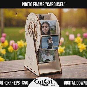 Ferris Wheel Photo Frame Carousel | Laser cut SVG templates files Glowforge xTool | Rotating Picture Holder Gifts, DIY, Small Business Sales