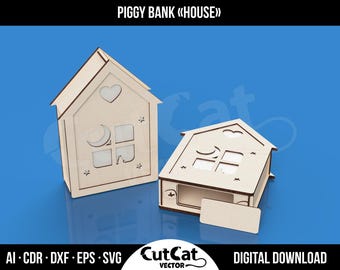House Piggy Bank SVG: Laser Cut File, Glowforge xTool Plans (Digital Download)