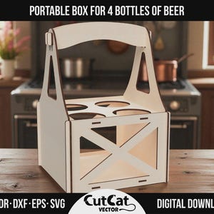 Laser Cut Beer Box Template for 4 Bottles • Wooden Carrier for Craft Beer • Rustic Gift Caddy SVG for Men • Father&#39;s Day DIY Project