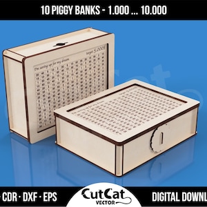 10 docelowych skarbonek | Skarbonka grawerowana laserowo plik SVG | Plany laserowe | Pliki Glowforge xTool | Skarbonka | Cyfrowe pliki skarbonek