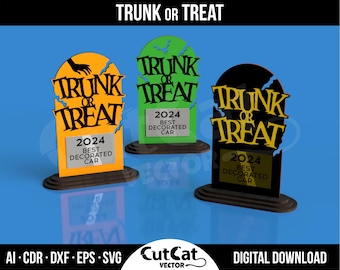 ハロウィン トロフィー トランク・オア・トリート賞 レーザーカットファイル 彫刻SVG Glowforge xTool DIYテンプレートセット ギフト イベント装飾 車 優勝賞品