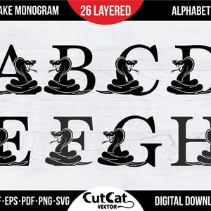26 Individuelles Cobra Monogramm Alphabet SVG, PNG, Monogramm Schlange Alphabet png. Ornament SVG-Dateien für Cricut Letters Kontur Symbol von 2025