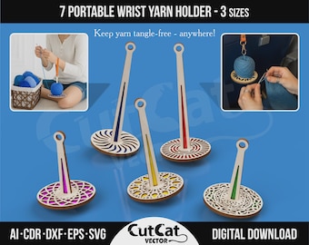 Yarn Holder - 7 Mandala Crochet Spinners | Laser Cut SVG Files | Wooden Wrist Organizer (Digital Download)