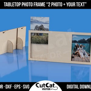 2 tafelbladfotolijsten voor 2 foto's + aangepaste tekst - digitaal lasergesneden SVG Glowforge-bestand | 3 maten | 2 ontwerpen | Cadeau voor hem, haar ouders