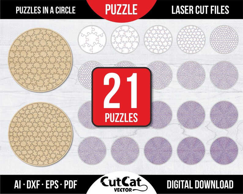 Round Puzzle SVG Laser Cut SVG Files Glowforge Xtool Engraved DIY ...
