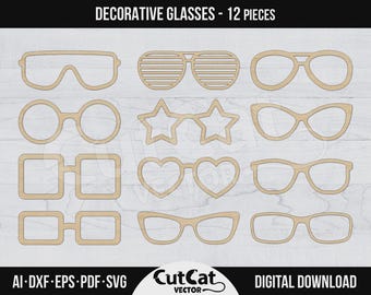 Decorative Eyeglasses Craft Embellishment Gift Engraving Laser Cut SVG File DIY Glowforge Scrapbooking Bundle
